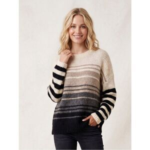 Women’s Alpaca Blend Oversized Sweater Extra Long Sleeves Neutral Ombré Medium